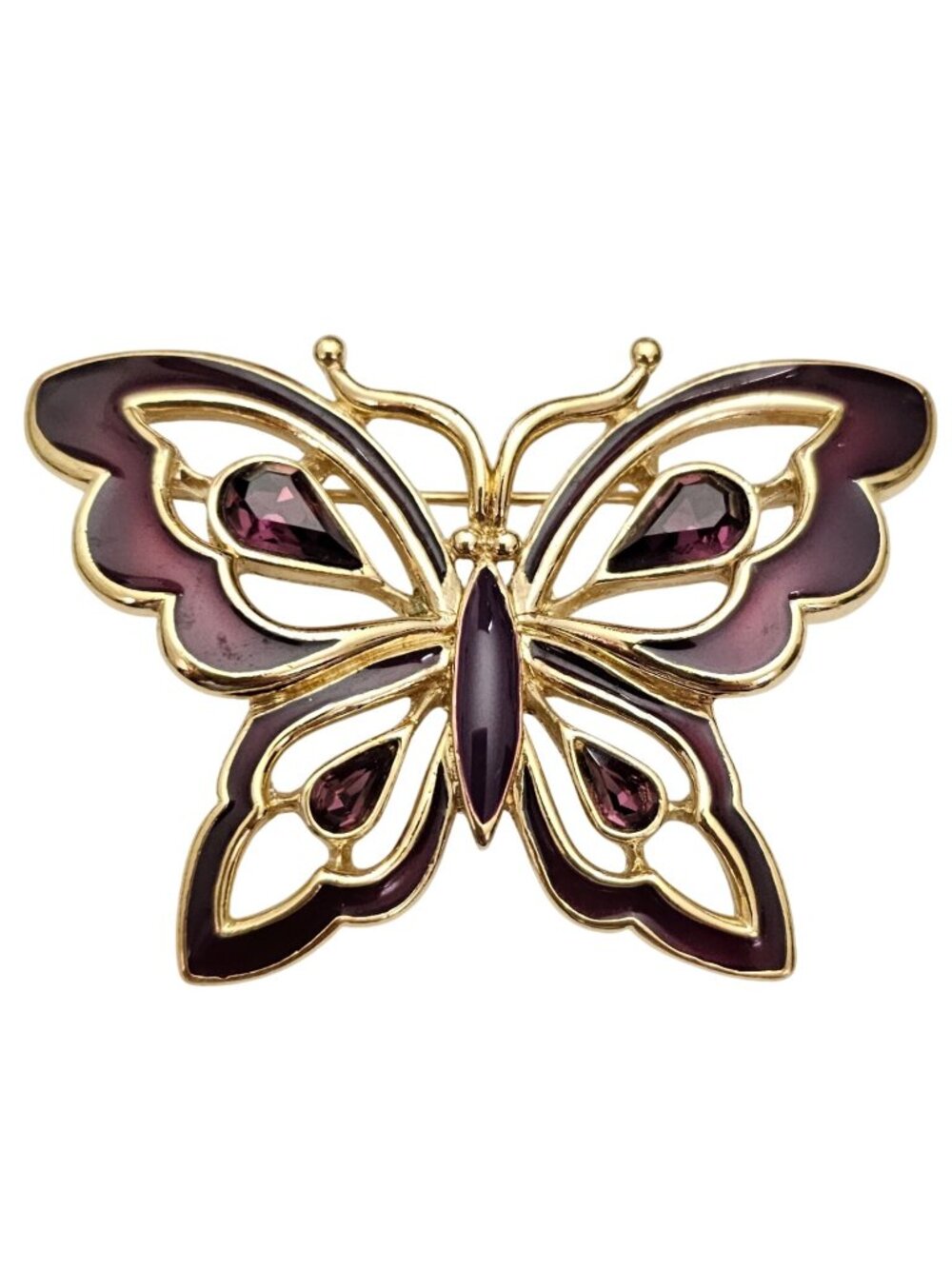 Trifari Purple Enamel Rhinestone Butterfly Brooch Vintage Pin Signed, J904